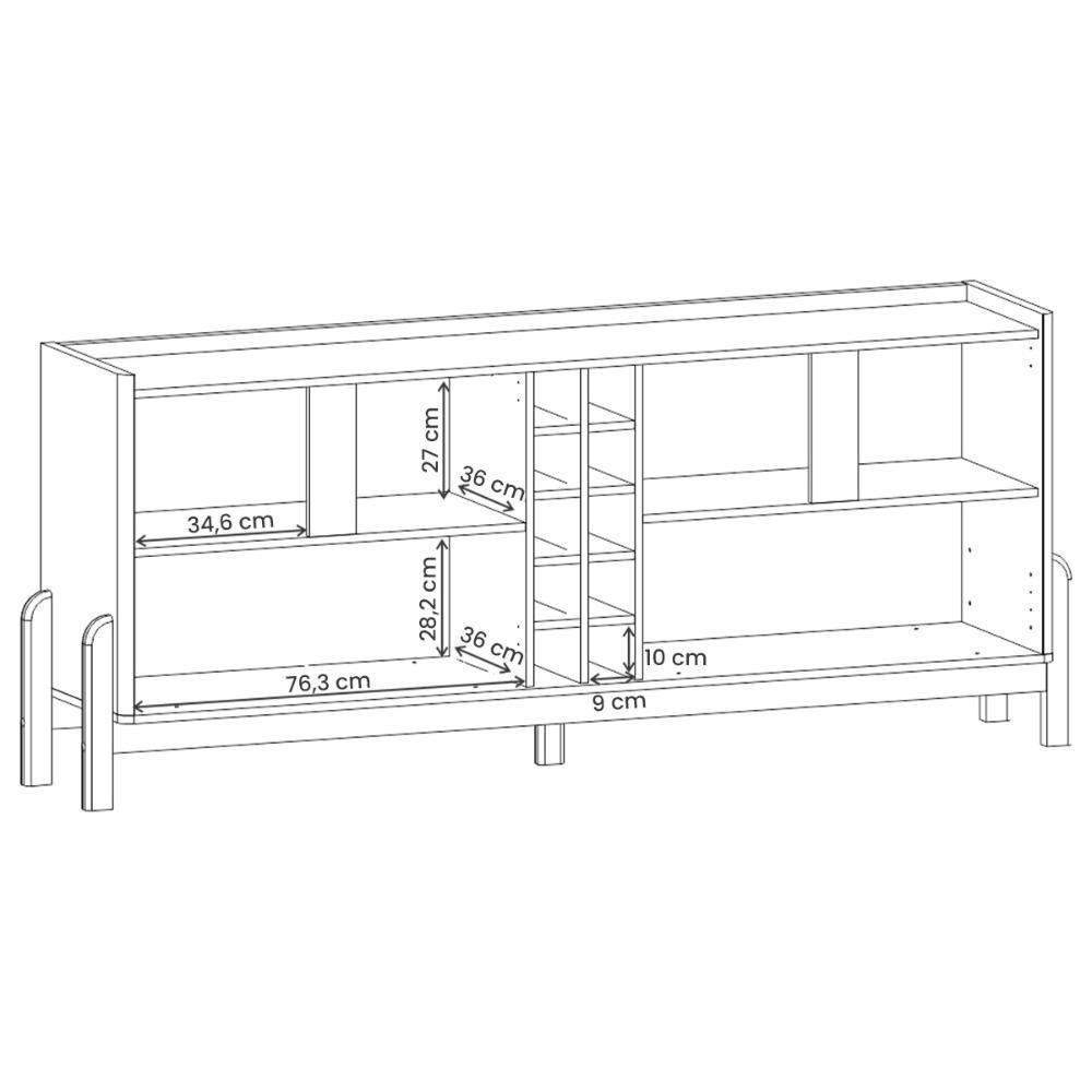 Aparador Buffet Sala Lizz 190cm Com Pés De Madeira Maciça Cinza Perola/cedro Cinza Perola/cedro - 2