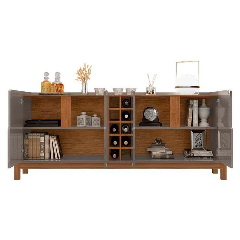 Aparador Buffet Sala Lizz 190cm Com Pés De Madeira Maciça Cinza Perola/cedro Cinza Perola/cedro - 4