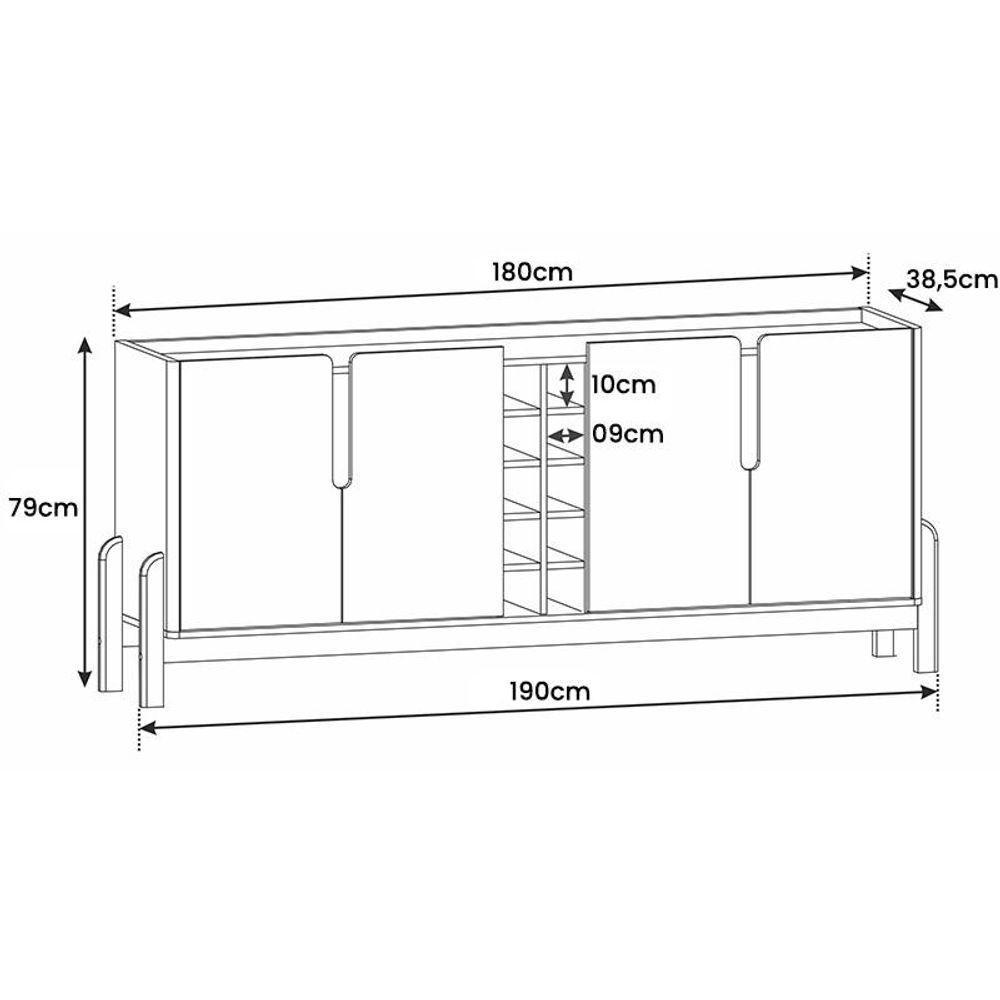 Aparador Buffet Sala Lizz 190cm Com Pés De Madeira Maciça Cinza Perola/cedro Cinza Perola/cedro - 5