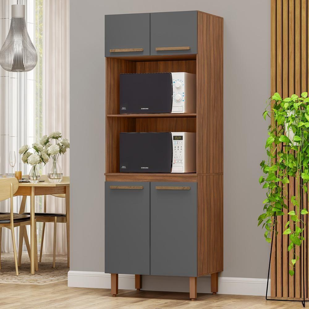 Paneleiro Pop Torre Quente 70cm Com 4 Portas E 2 Nichos Freijó/chumbo/freijó - 1