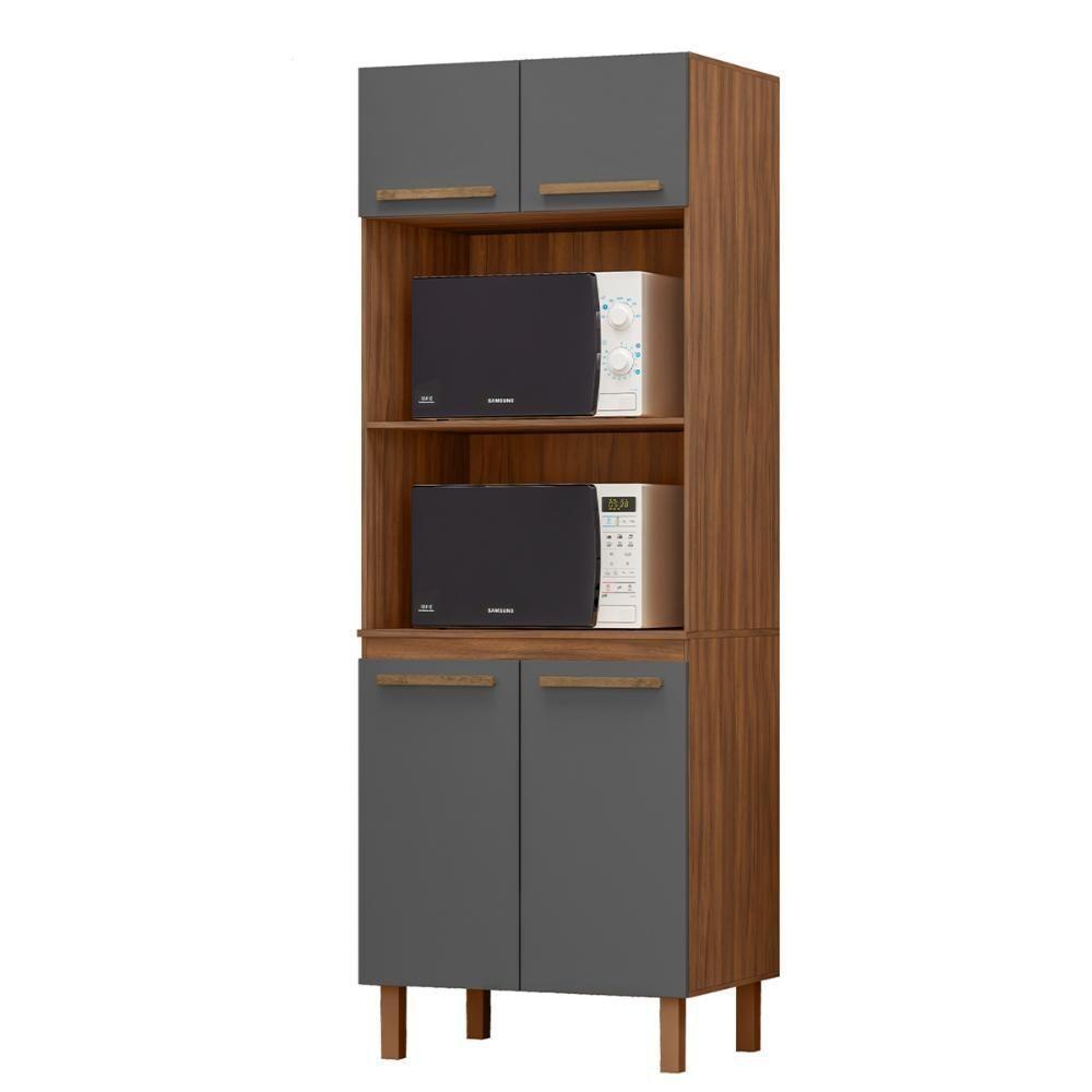 Paneleiro Pop Torre Quente 70cm Com 4 Portas E 2 Nichos Freijó/chumbo/freijó - 2