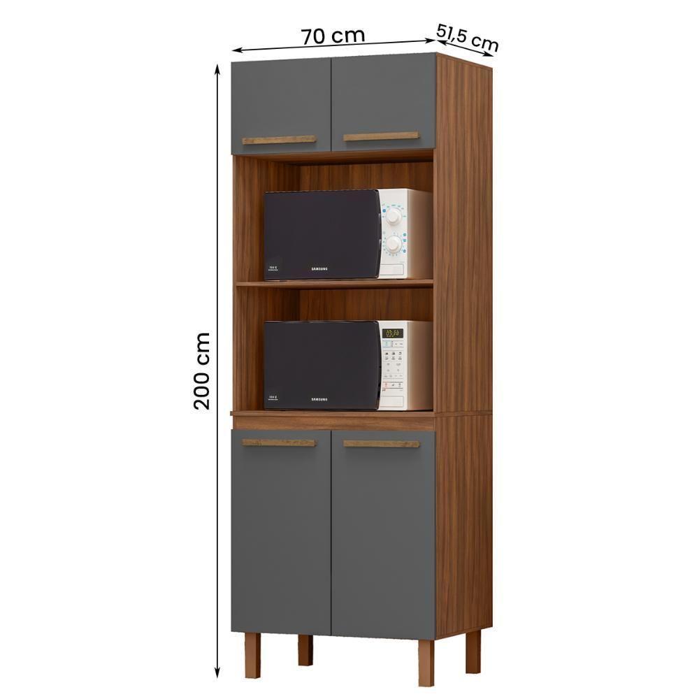 Paneleiro Pop Torre Quente 70cm Com 4 Portas E 2 Nichos Freijó/chumbo/freijó - 4