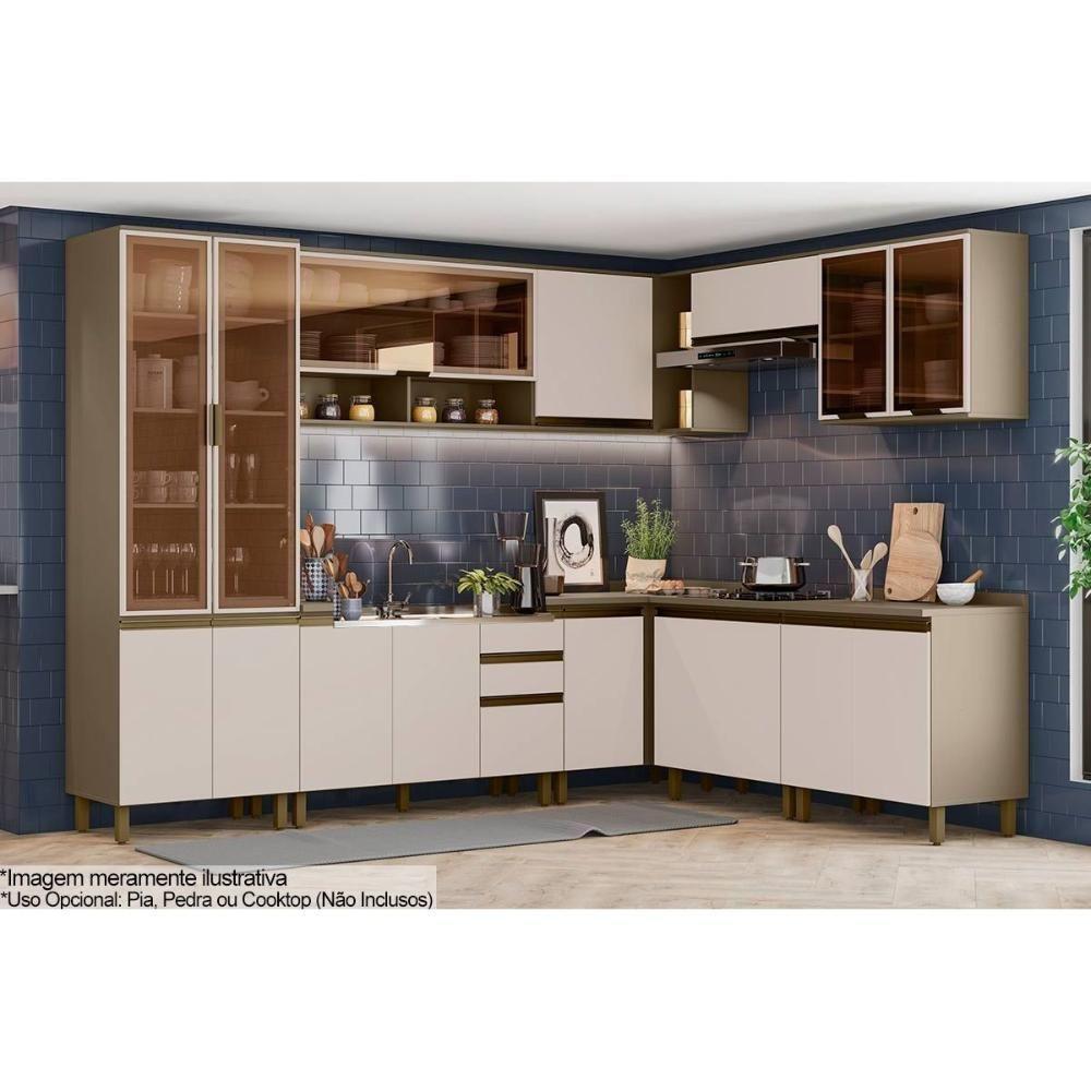 Cozinha Modulada Connect 12 Peças 4aéreos+4balcões+ 1 Paneleiro +3complementos C6p08 Duna Cristal2 Aéreos + 1 Balcão + 1 Complemento - 1