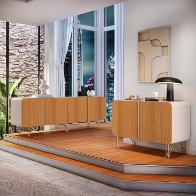 Conjunto Buffets Sala De Estar Benvenuto/saluti Mdp/mdf Pés Em Aço Off White/cinamomo G26 - Hb Móveis