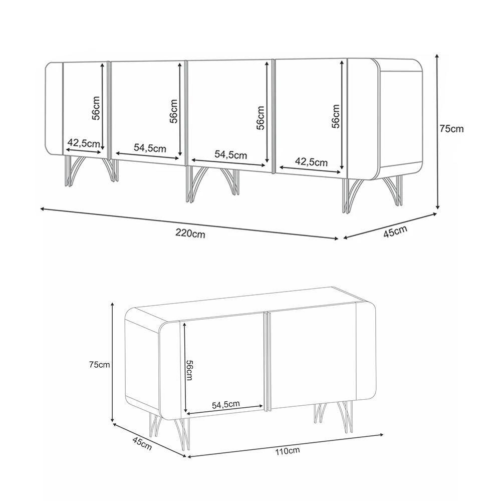 Conjunto Buffets Sala De Estar Bambino/virginia Mdp/mdf Pés Em Aço Off White/cinamomo G26 - Gran Belo - 7