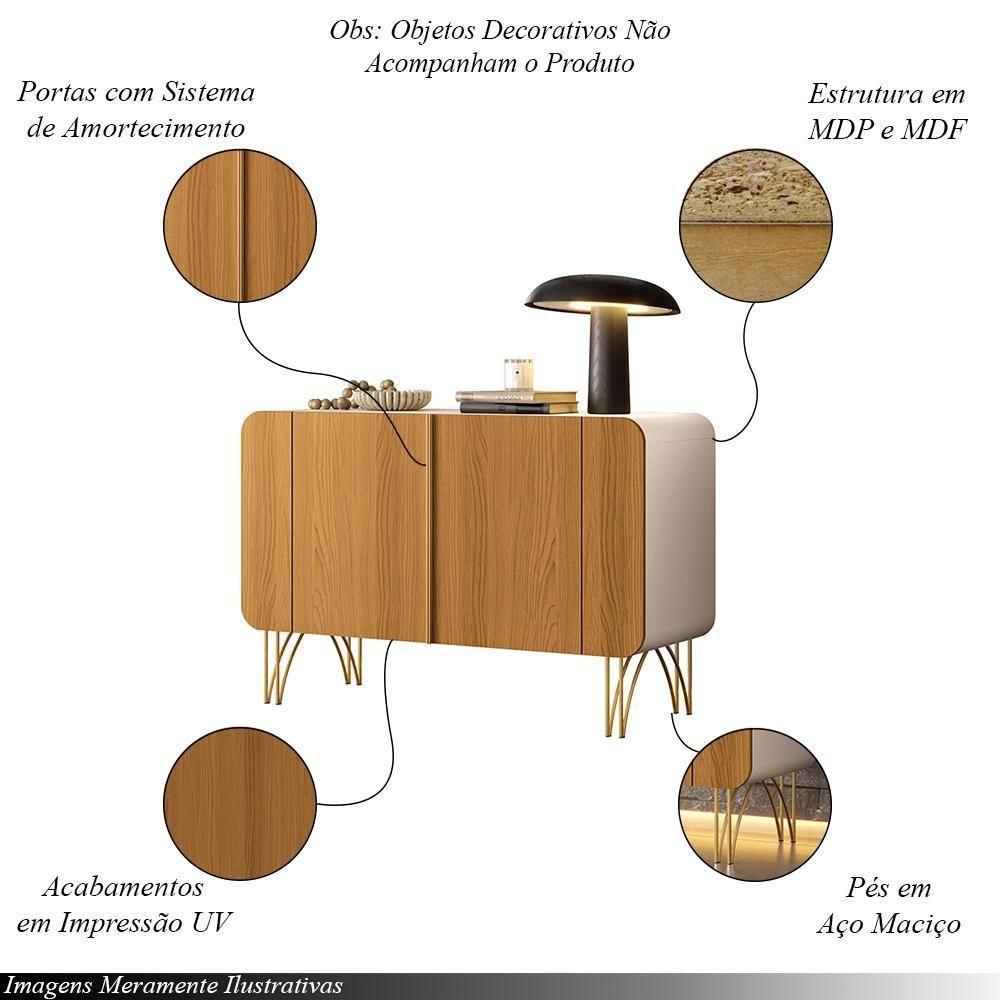 Buffet Decorativo Sala De Estar Bambino Mdp/mdf Pés Em Aço Off White/cinamomo G26 - Gran Belo - 3