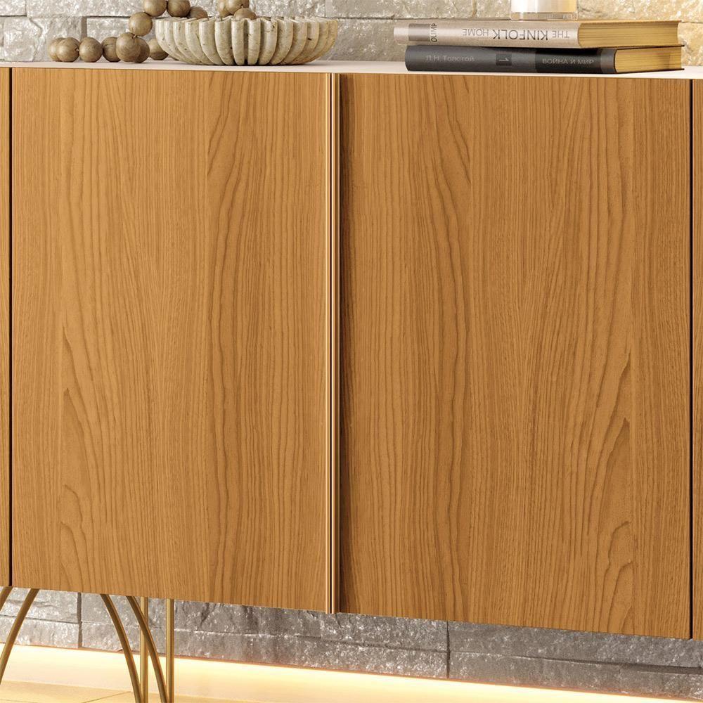 Buffet Decorativo Sala De Estar Bambino Mdp/mdf Pés Em Aço Off White/cinamomo G26 - Gran Belo - 7