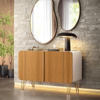 Buffet Decorativo Sala De Estar Bambino Mdp/mdf Pés Em Aço Off White/cinamomo G26 - Gran Belo - 2