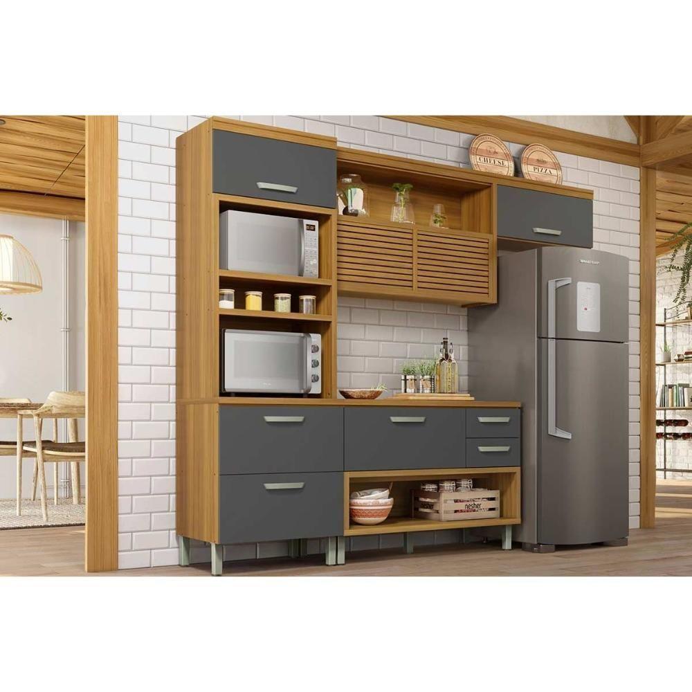 Cozinha Completa 3 Peças Princesa 1 Aéreo Balcão 1 Paneleiro C6p63 Freijó Grafite - 1