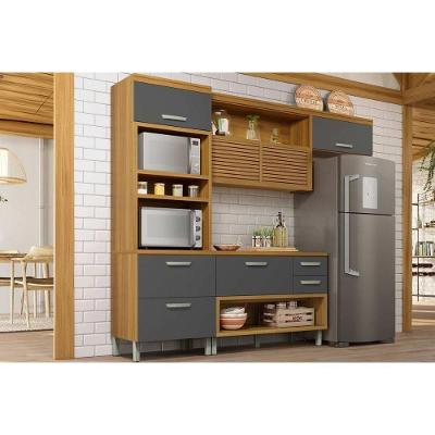 Cozinha Completa 3 Peças Princesa 5 Portas 3 Gavetas MDF 200cm Grafite