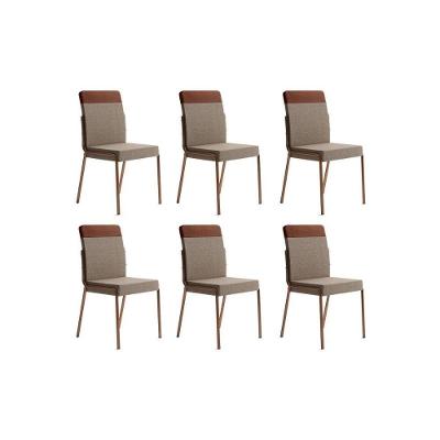 Kit 6 Cadeiras Sala Jantar Duo 1739 6 Uni Rose Linho Areia Courano Caramelo Carraro
