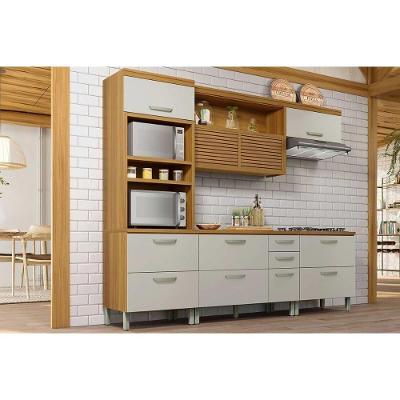Cozinha Completa Princesa 4 Portas 5 Gavetas MDF 200cm Off White Freijó com Aéreo Balcões