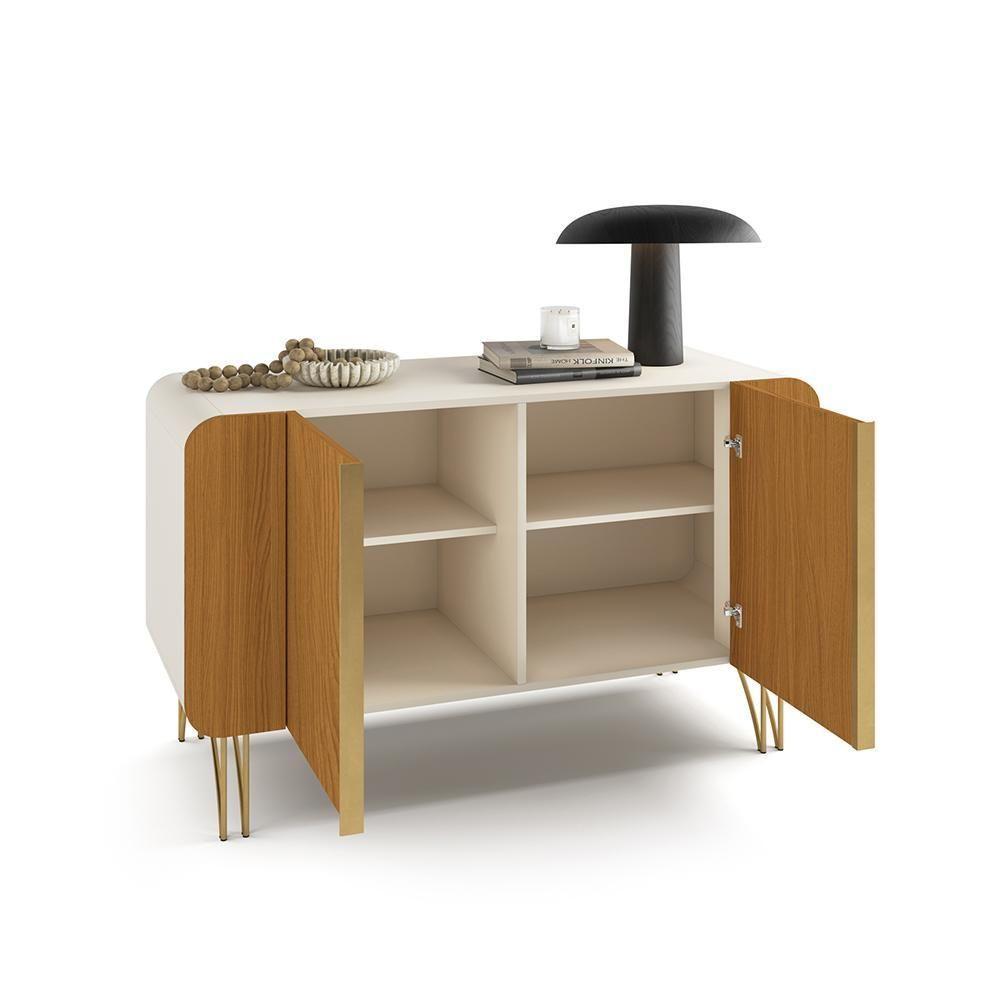 Buffet Decorativo Sala De Estar Bambino Mdp/mdf Pés Em Aço Off White/cinamomo G26 - Gran Belo - 5