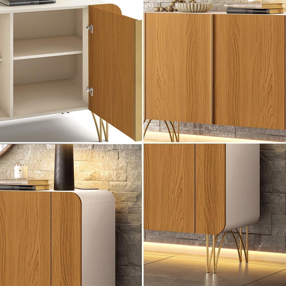 Conjunto Buffets Bambino/virginia Sala De Estar Mdp/mdf Pés Em Aço Off White/cinamomo G26 - Gran Belo - 5