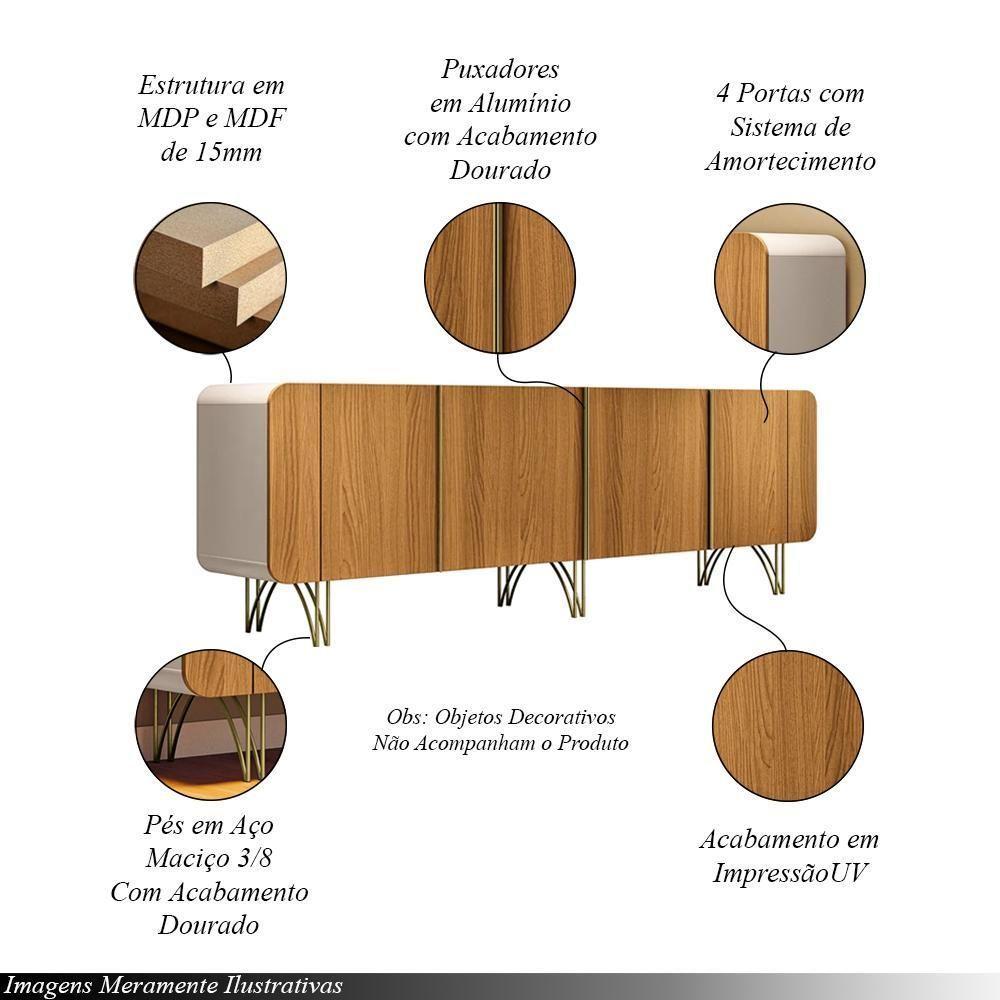 Conjunto Buffets Bambino/virginia Sala De Estar Mdp/mdf Pés Em Aço Off White/cinamomo G26 - Gran Belo - 6