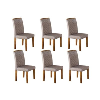 Kit 6 Cadeiras Sala Jantar Jade 6 Un Imbuia Capuccino Linho Bege Turim Rufato