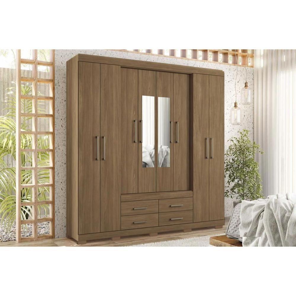 Guarda Roupa 8 Portas E 4 Gavetas C/ Espelho E Pés Nápoles Jatoba - Santos Andirá - 1