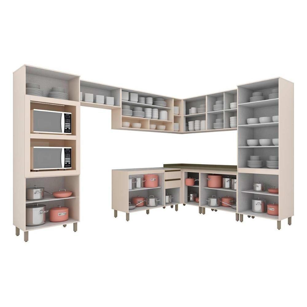 Cozinha Modulada Connect 11 Peças 4aéreos+3balcões+ 2 Paneleiros + 2 Complementos C5p85 Off White2 Aéreos + 1 Balcão + 1 Complemento - 4