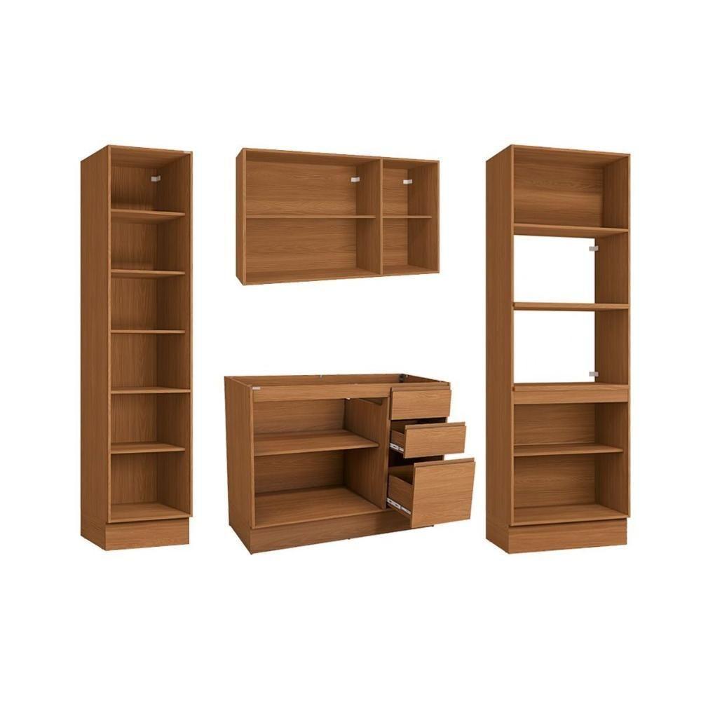 Kit Cozinha Modulada 4 Peças Ciela 1 Aéreo + Balcão + 2 Paneleiros C4p81 Canela Azul Profundo - 4