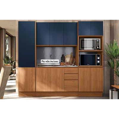 Kit Cozinha Modulada 4 Peças Ciela 1 Aéreo + Balcão + 2 Paneleiros C4p81 Canela Azul Profundo
