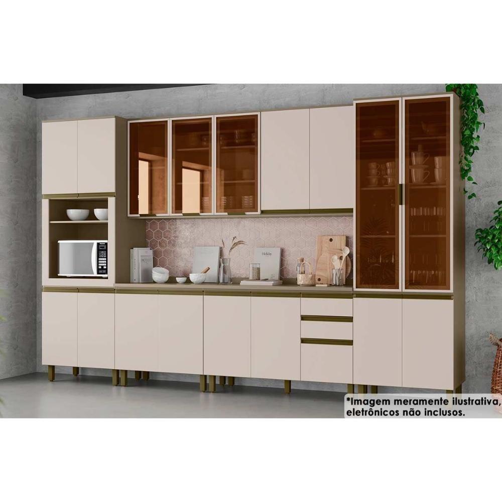 Cozinha Modulada Connect 9 Peças 3 Aéreos + 2 Balcões+ 2 Paneleiros + 2 Complementos C6p09 Duna Cristal2 Aéreos + 1 Balcão + 1 Complemento - 1