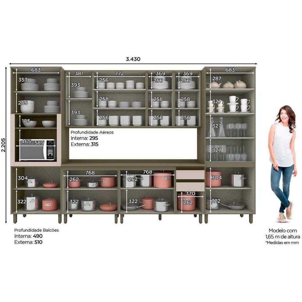 Cozinha Completa 9 Peças Connect 3 Aéreos 2 Balcões 2 Paneleiros 2 Complementos C6p09 Duna Cristal - 2