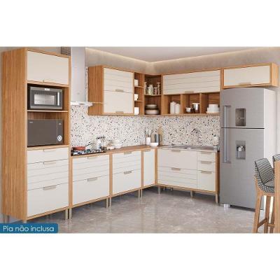 Cozinha Modulada Completa Eloise 9 Peças 4 Aéreos + 4 Balcões + 1 Paneleiro Cz025 Freijó Off White