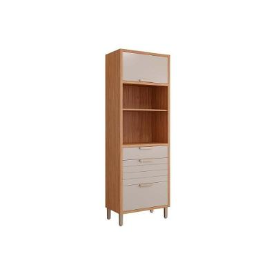Torre Quente De Cozinha Paneleiro Eloise Com 2 Portas Basculantes Riscadas 1 Nicho Para Forno E 2 Gavetas 70 Cm Freijo-off White - Mgm
