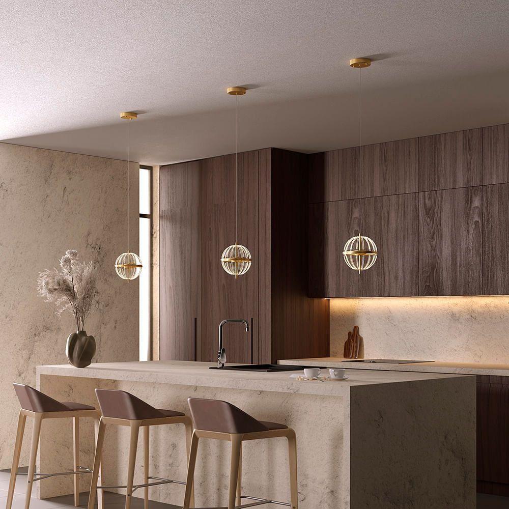 Lustre Pendente Nordecor Miza 2952 Ouro Brilho Led Bivolt 2700K Branco Quente Dourado - 3