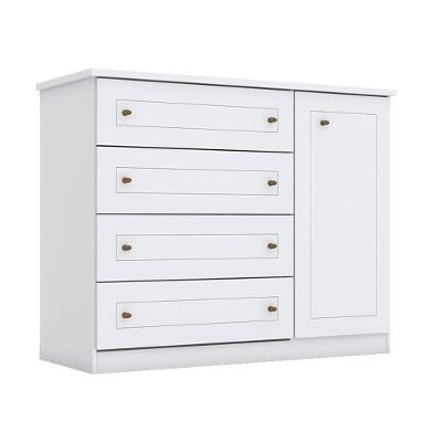 Cômoda Infantil Nova York 4 Gavetas MDF com Puxador de Metal Branco Fosco