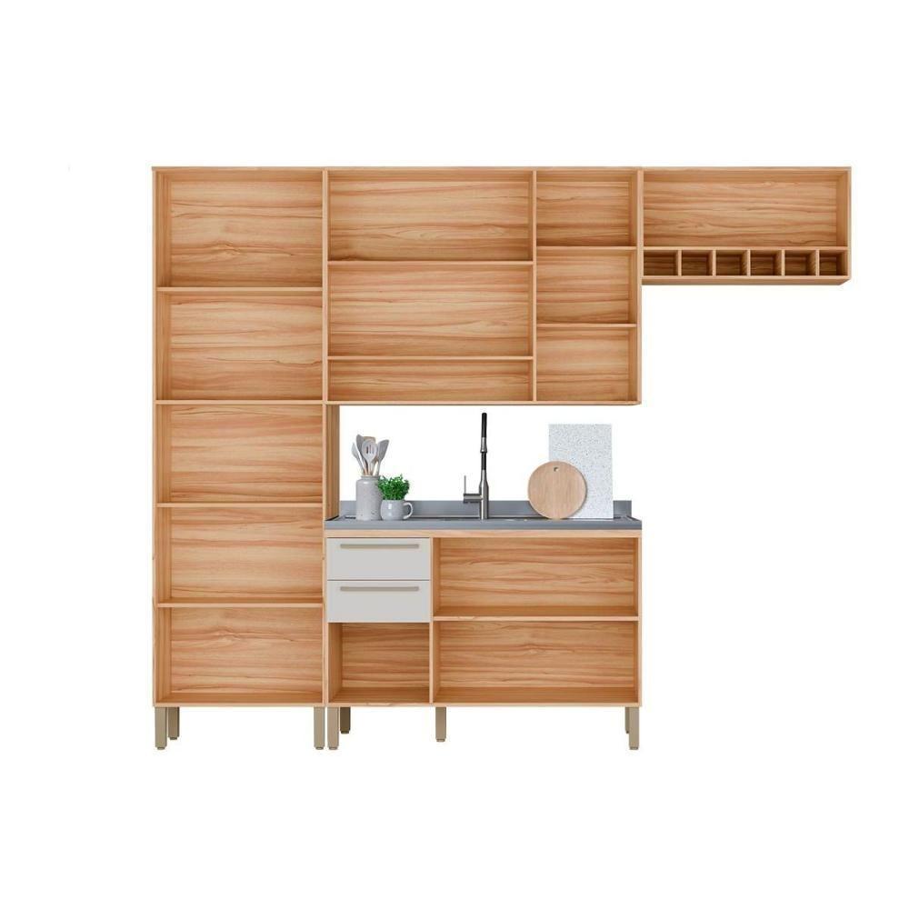Cozinha Modulada Completa Nápoli Prime 4 Peças 2 Aéreos + 1 Balcão + 1 Paneleiro C4p66 Amendoa Grafite Ronipa - 4