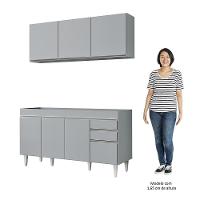 Armário De Cozinha Argélia E Balcão Gabinete 150cm Sem Tampo Marrocos Cinza Claro - Lumil - 5