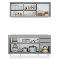 Armário De Cozinha Argélia E Balcão Gabinete 150cm Sem Tampo Marrocos Cinza Claro - Lumil - 7
