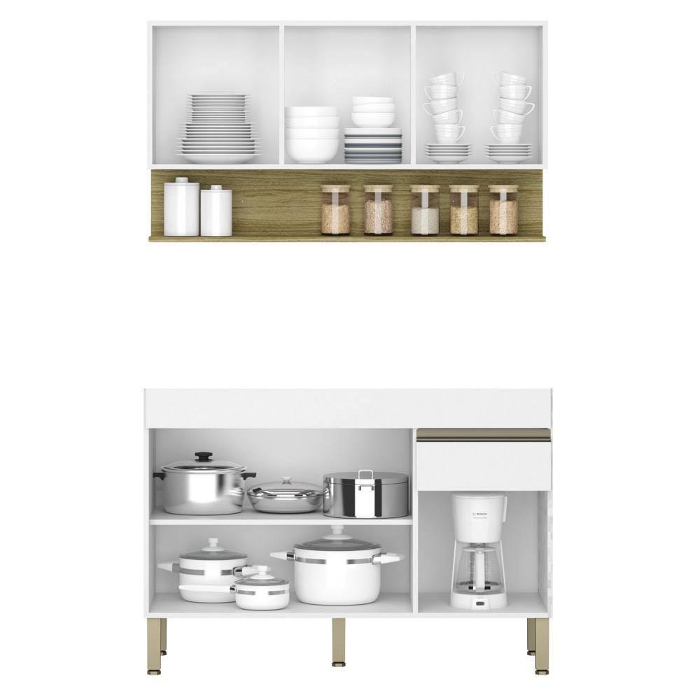 Armário De Cozinha Com Balcão Sem Tampo 120cm Lina Z06 Supremo/freijó - Mpozenato - 3