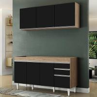 Armário Aéreo Argélia E Balcão Gabinete Para Pia 150cm Sem Tampo Marrocos Castanho-preto - Lumil Móveis - 2