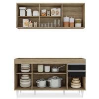 Armário Aéreo Argélia E Balcão Gabinete Para Pia 150cm Sem Tampo Marrocos Castanho-preto - Lumil Móveis - 3