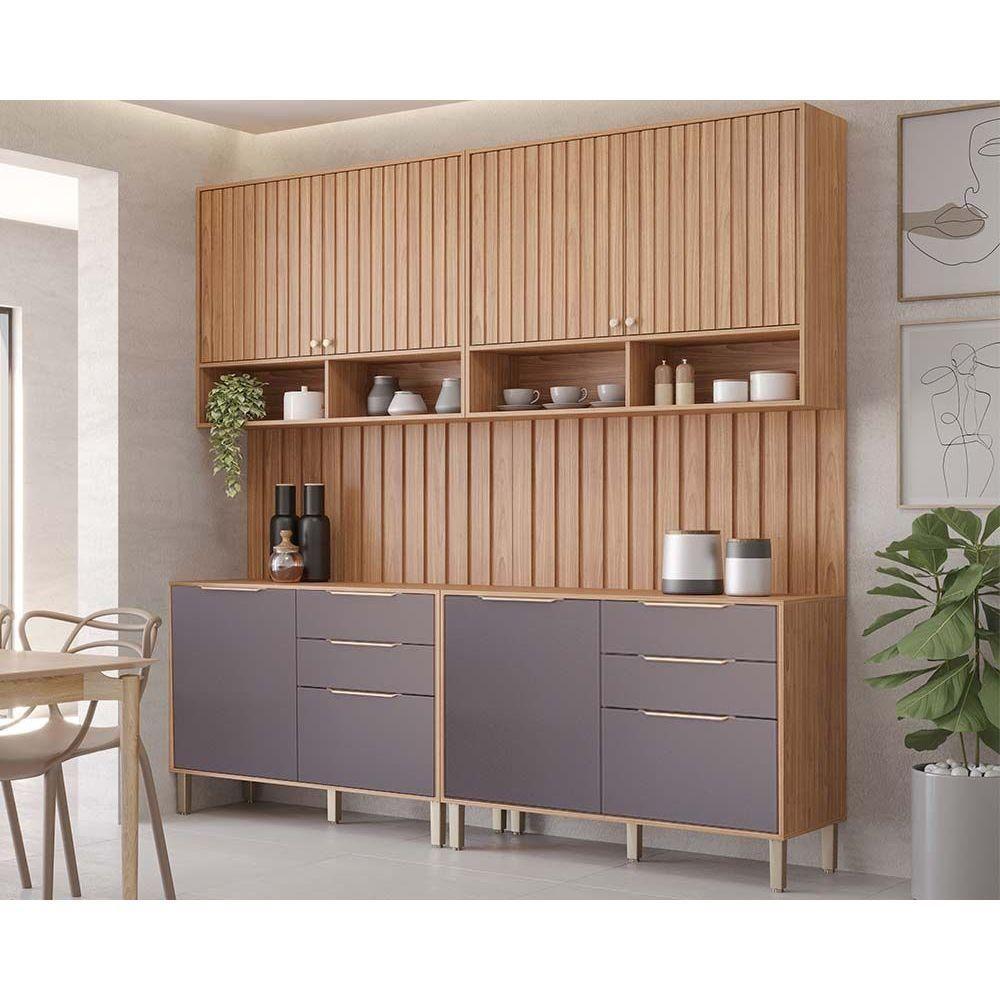 Cozinha Completa 6 Peças Divina 2 Aéreos 2 Balcões 2 Complementos Cz005 Freijó Titanium - 1