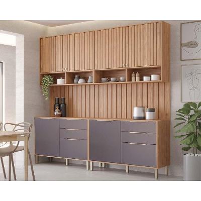 Cozinha Completa 6 Peças Divina 2 Aéreos 2 Balcões 2 Complementos Cz005 Freijó Titanium