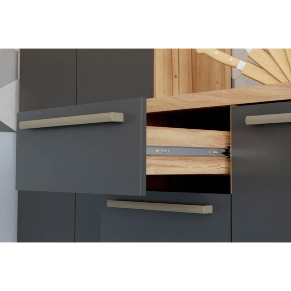 Cozinha Modulada Completa Nápoli Prime 5 Peças 2 Aéreos + 1 Balcão+ 2 Paneleiros C5p96 Amendoa Grafite Ronipa - 6