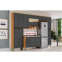 Cozinha Modulada Completa Nápoli Prime 5 Peças 2 Aéreos + 1 Balcão+ 2 Paneleiros C5p96 Amendoa Grafite Ronipa - 1