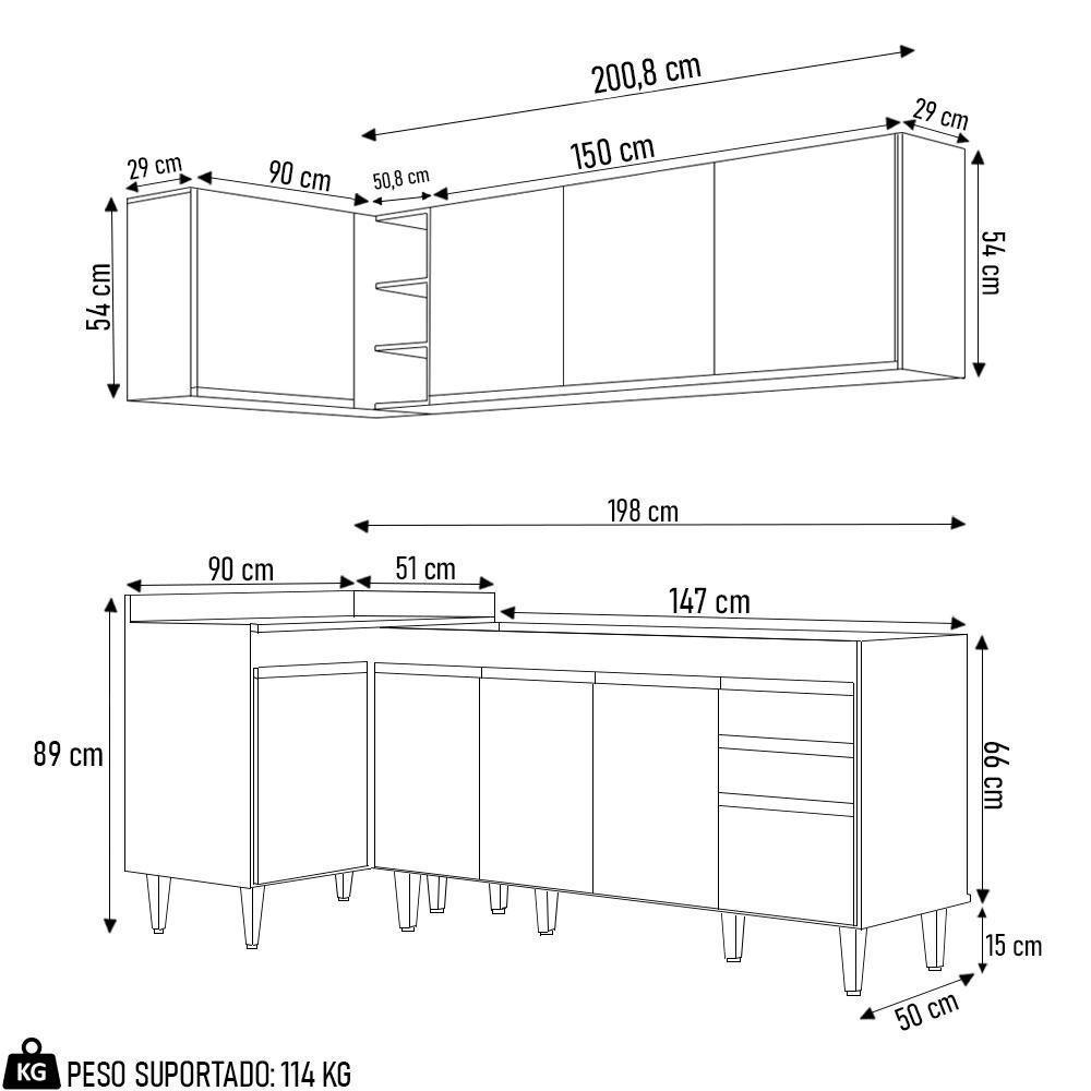 Armário De Cozinha Modulado De Canto Direito 4 Peças Cp40 Balcão Sem Tampo Castanho/preto - Lumil - 4