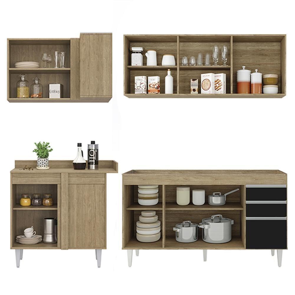 Armário De Cozinha Modulado De Canto Direito 4 Peças Cp40 Balcão Sem Tampo Castanho/preto - Lumil - 6