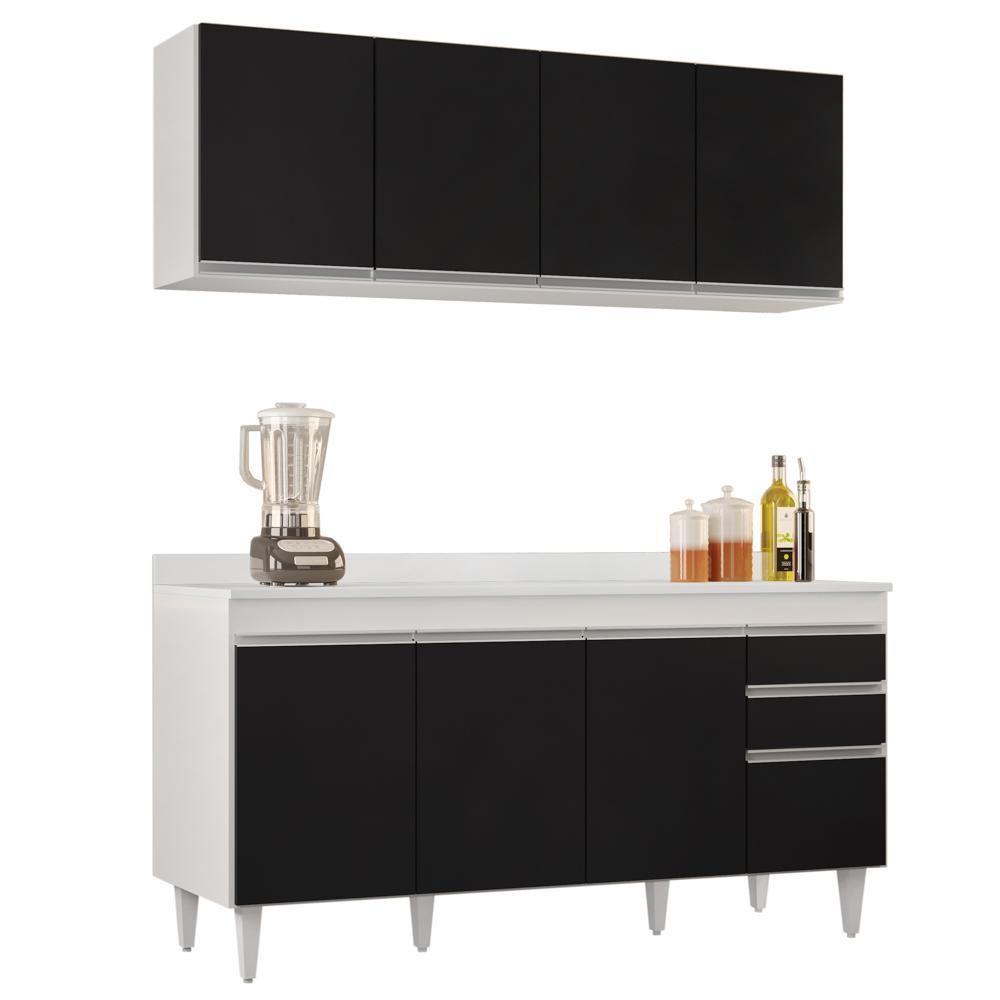 Armário Aéreo Nevada E Balcão Para Pia Com Tampo 160cm Arkansas Branco-preto - Lumil - 1