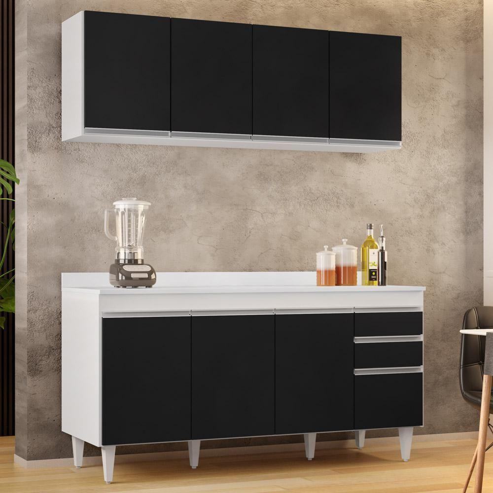 Armário Aéreo Nevada E Balcão Para Pia Com Tampo 160cm Arkansas Branco-preto - Lumil - 2