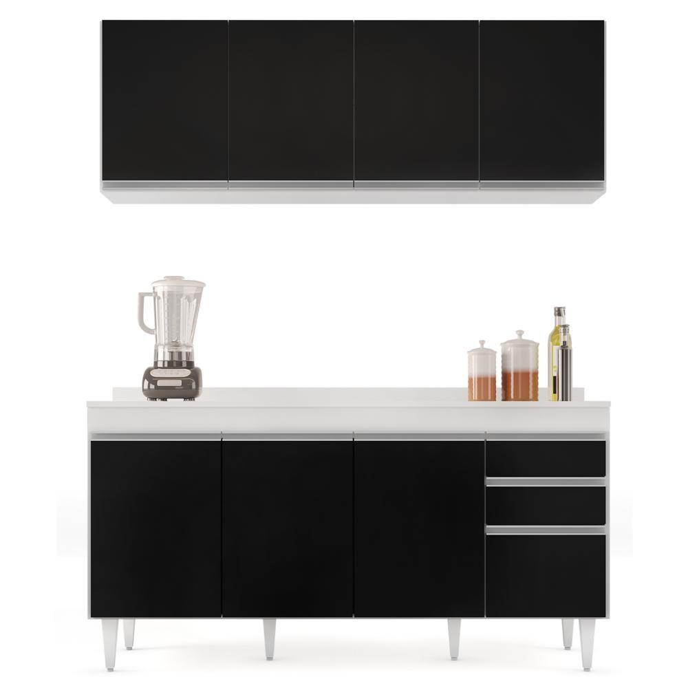 Armário Aéreo Nevada E Balcão Para Pia Com Tampo 160cm Arkansas Branco-preto - Lumil - 6