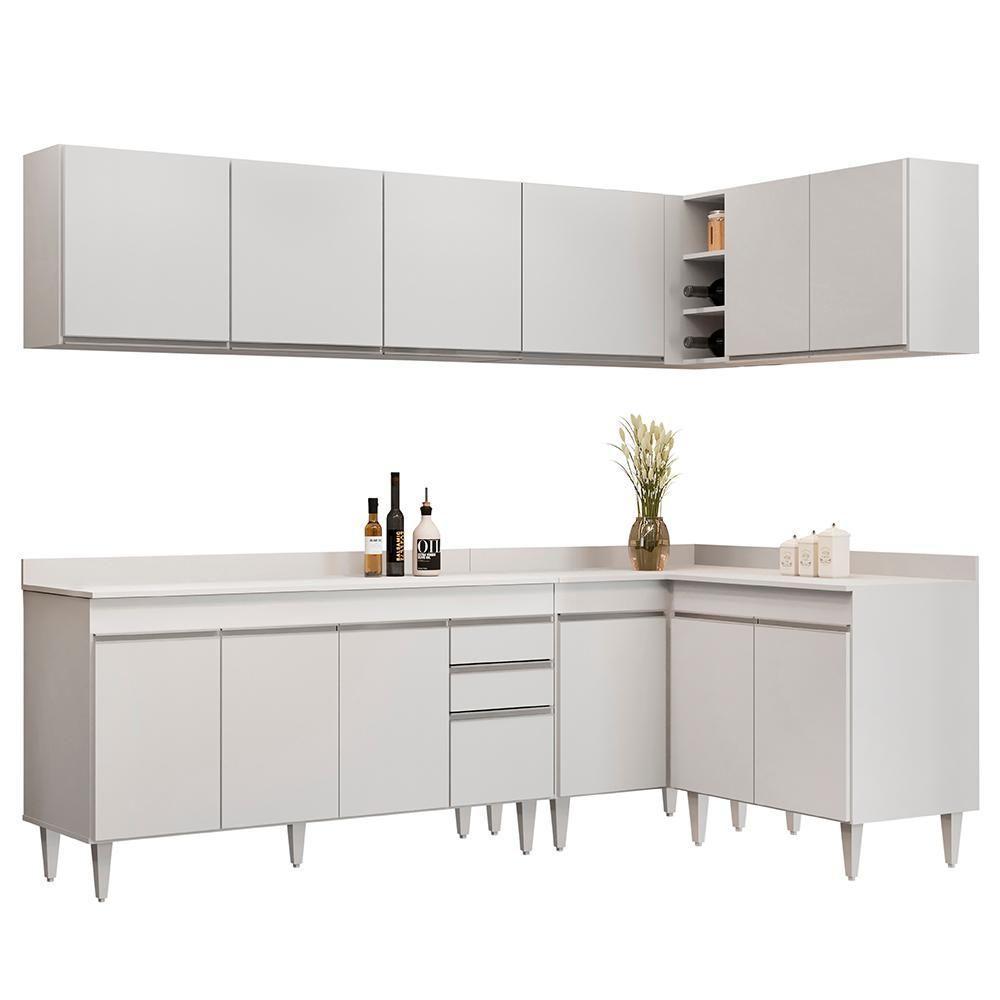 Armário De Cozinha Modulado De Canto 6 Peças Cp32 Balcão Com Tampo Branco - Lumil - 1