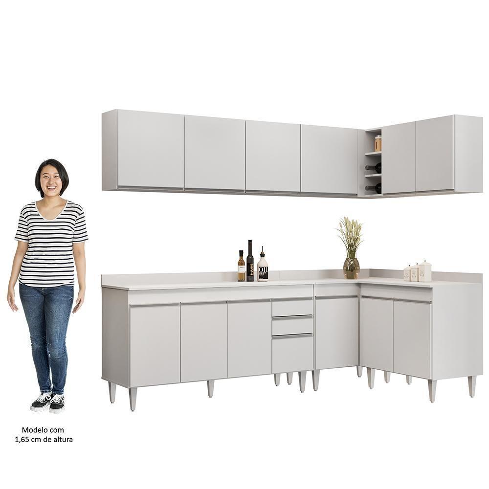 Armário De Cozinha Modulado De Canto 6 Peças Cp32 Balcão Com Tampo Branco - Lumil - 5