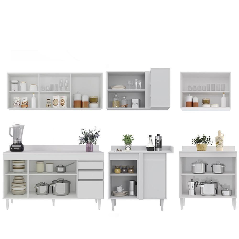 Armário De Cozinha Modulado De Canto 6 Peças Cp32 Balcão Com Tampo Branco - Lumil - 6