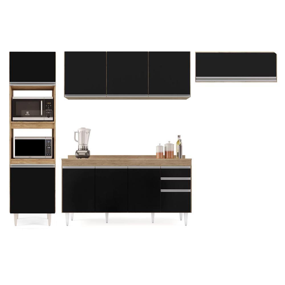 Armário De Cozinha Modulada 4 Peças Cp11 Balcão Com Tampo Castanho/preto - Lumil - 6