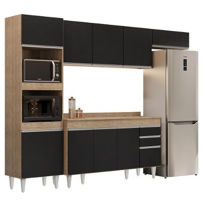 Armário De Cozinha Modulada 4 Peças Cp11 Balcão Com Tampo Castanho/preto - Lumil